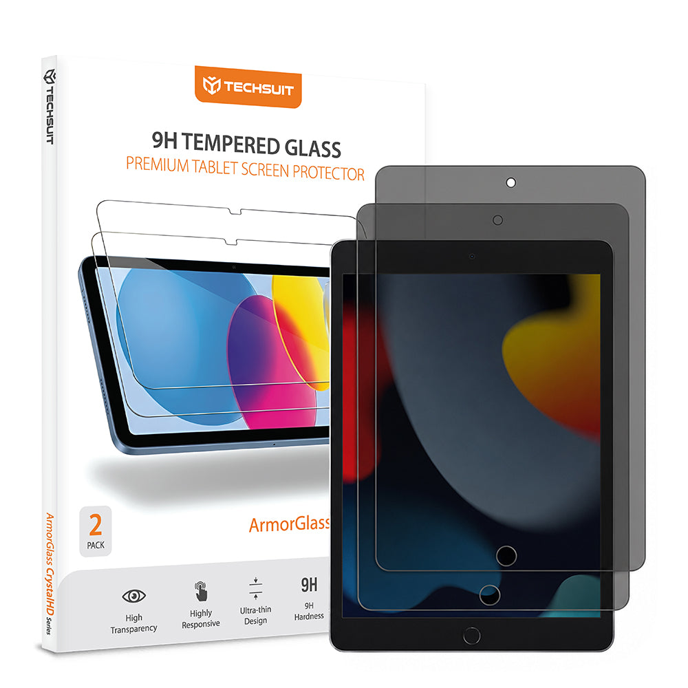 Privacy Screen Protector Techsuit ArmorGlass CrystalHD for Apple iPad 10.2 (2021), Tempered Glass, Full Glue, Set of 2 pieces