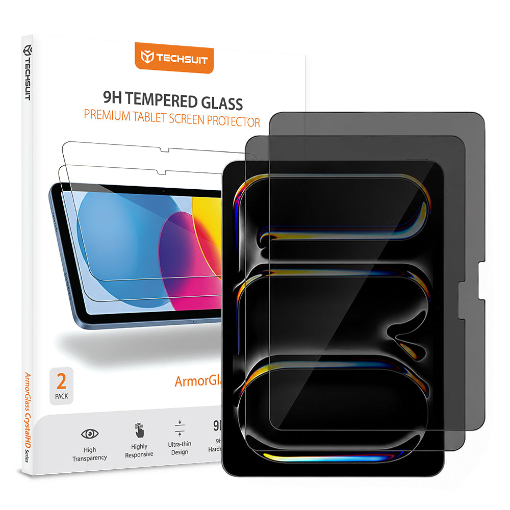 Privacy Screen Protector Techsuit ArmorGlass CrystalHD for Apple iPad Air 13 (2026), Tempered Glass, Full Glue, Set of 2 pieces