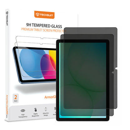 Privacy Screen Protector Techsuit ArmorGlass CrystalHD for Samsung Galaxy Tab A11+ / Tab A9+, Tempered Glass, Full Glue, Set of 2 pieces