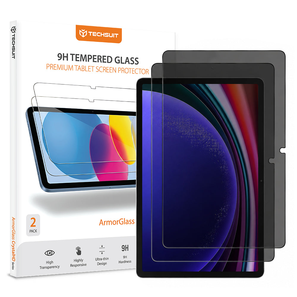 Privacy Screen Protector Techsuit ArmorGlass CrystalHD for Samsung Galaxy Tab S10 Lite, Tempered Glass, Full Glue, Set of 2 pieces