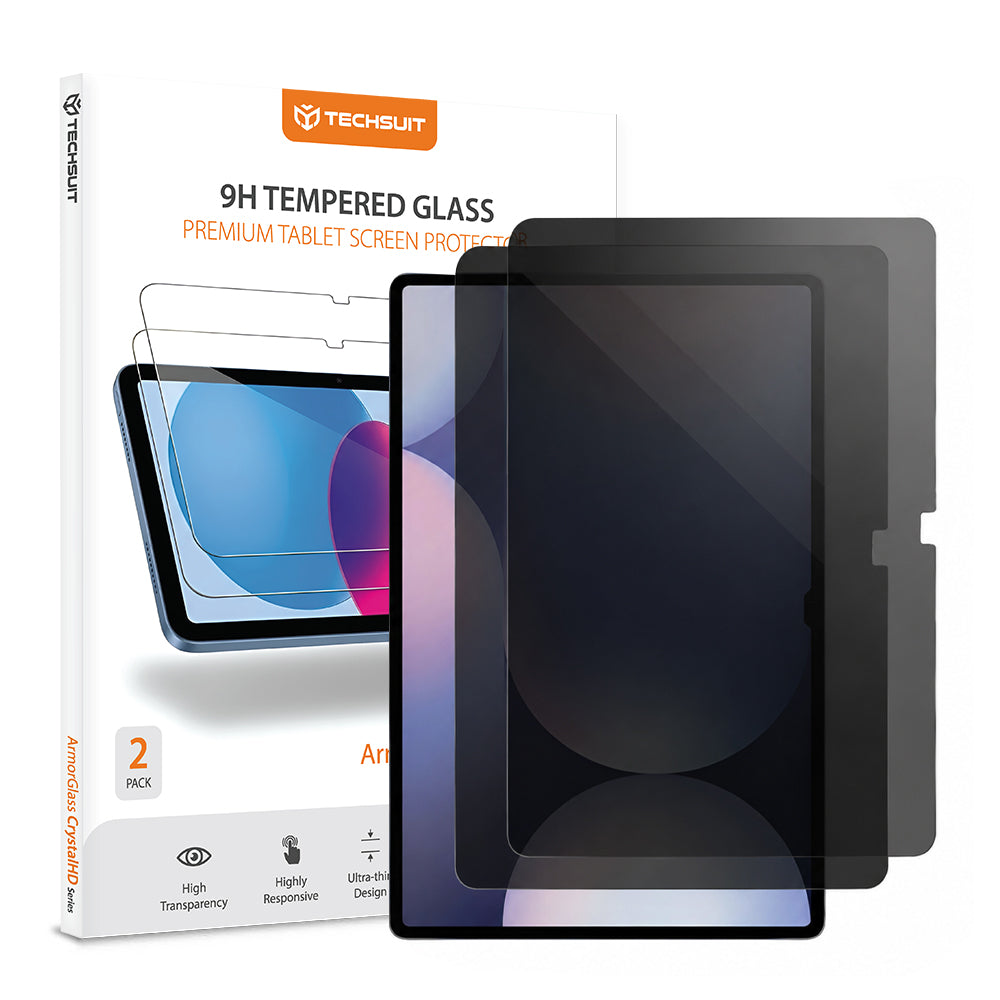 Privacy Screen Protector Techsuit ArmorGlass CrystalHD for Samsung Galaxy Tab S10+ / Tab S9 FE+, Tempered Glass, Full Glue, Set of 2 pieces