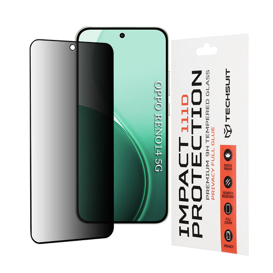 Privacy Techsuit Screen Protector for Oppo Reno14, Tempered Glass, 111D