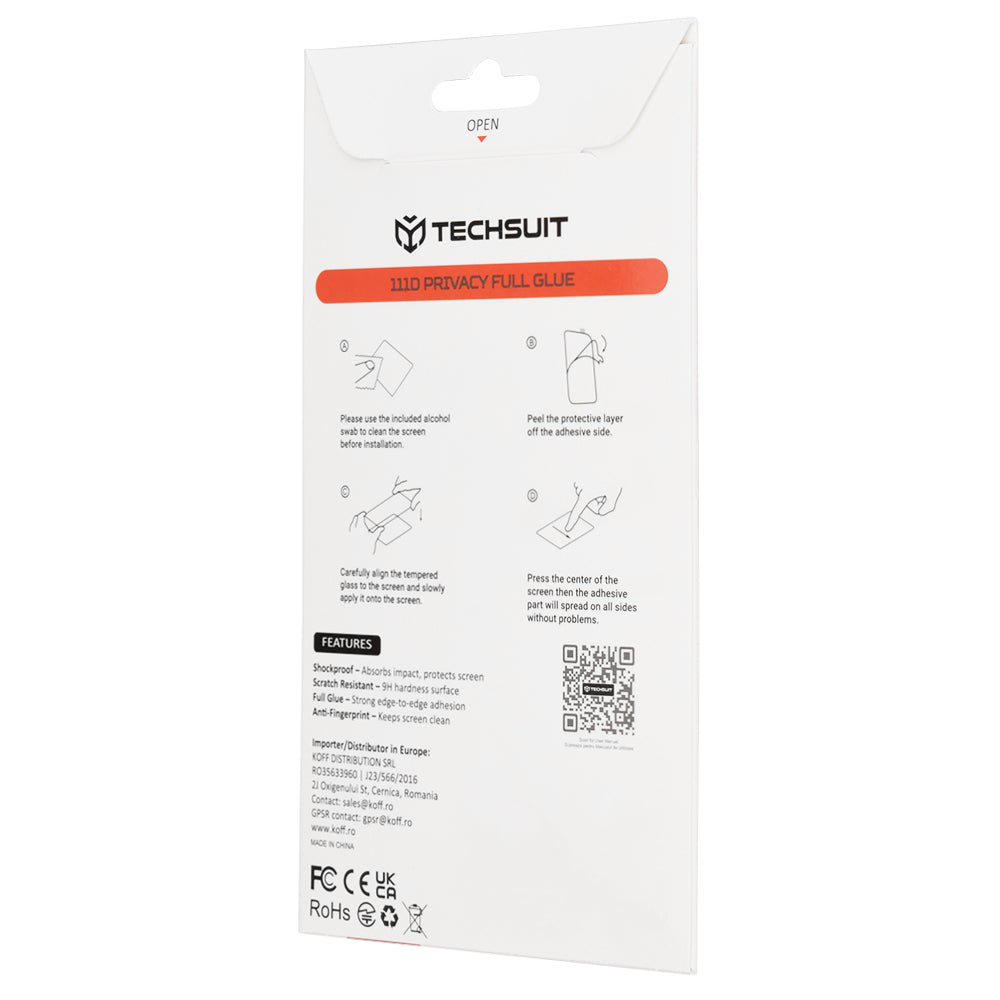 Techsuit Privacy Screen Protector for Samsung Galaxy S26 Plus S947, Tempered Glass, Full Glue, 111D