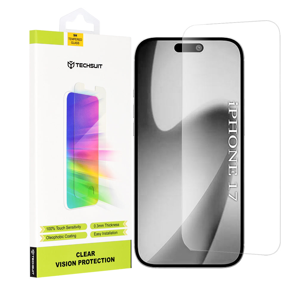 Techsuit Clear Vision Screen Protector for Apple iPhone 17, Tempered Glass, Full Glue