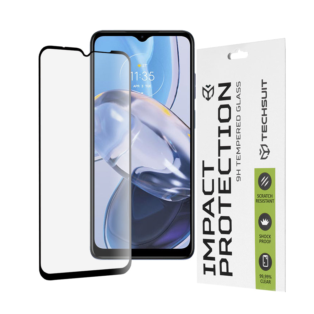 Techsuit Screen Protector Film for Motorola Moto E22i / E22, Tempered Glass, Full Glue, 111D, Black