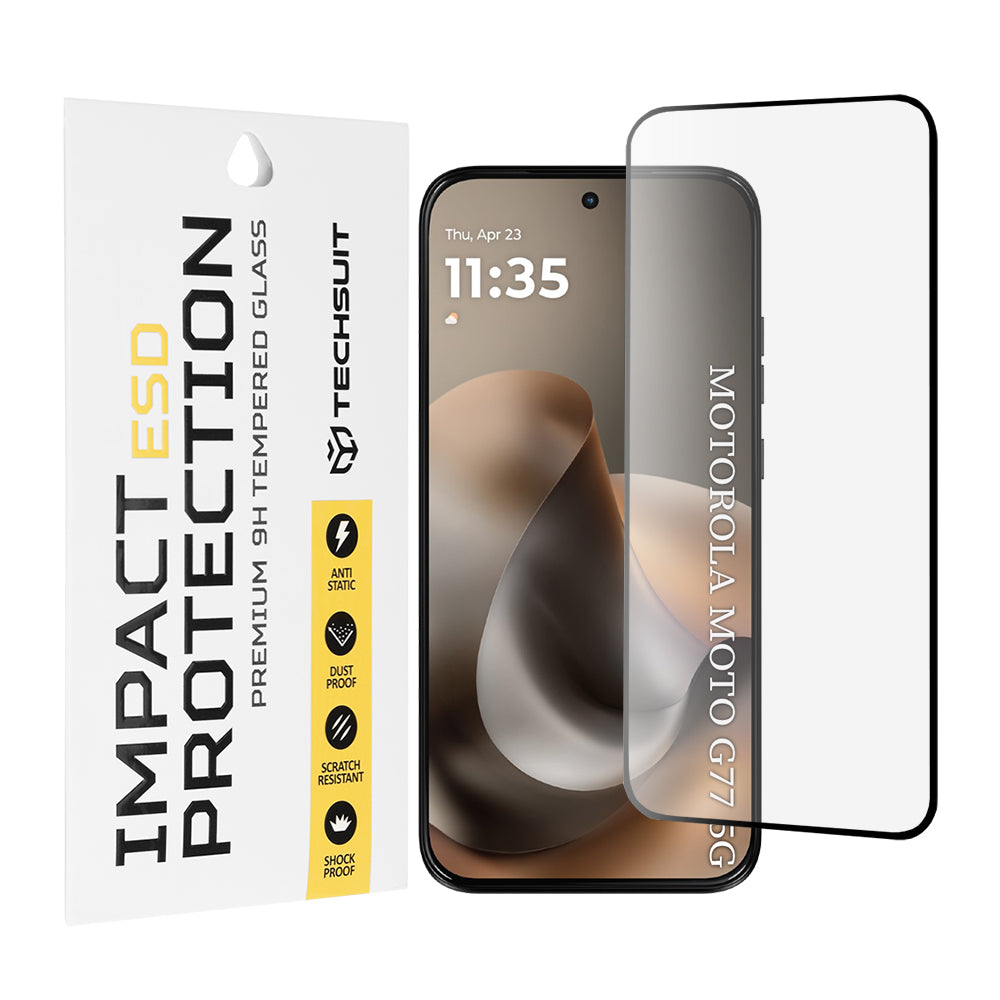 Techsuit Screen Protector Film for Motorola Moto G77 / G67, Tempered Glass, Full Glue, Black