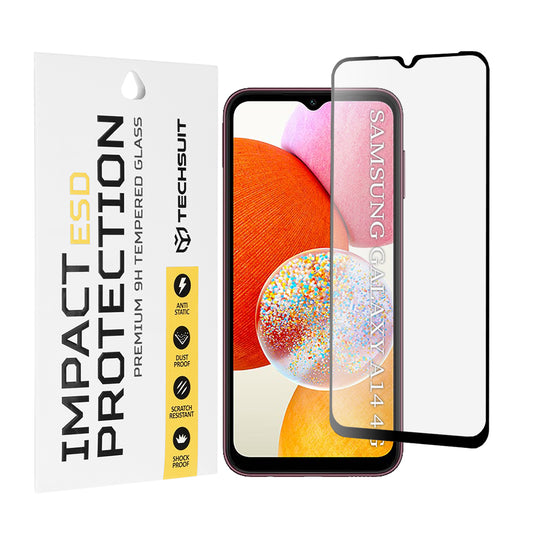 Techsuit Screen Protector Film for Samsung Galaxy A14 A145 / A14 5G A146, Tempered Glass, Full Glue, Black