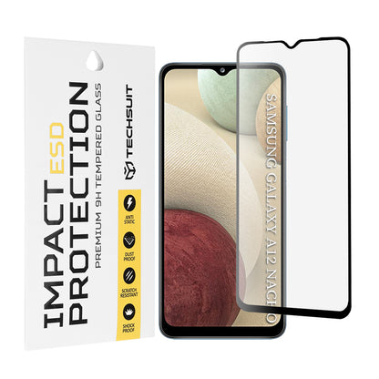 Techsuit Screen Protector Film for Samsung Galaxy F12 F127 / A12 Nacho A127 / M02 M022 / M12 M127, Tempered Glass, Full Glue, Black