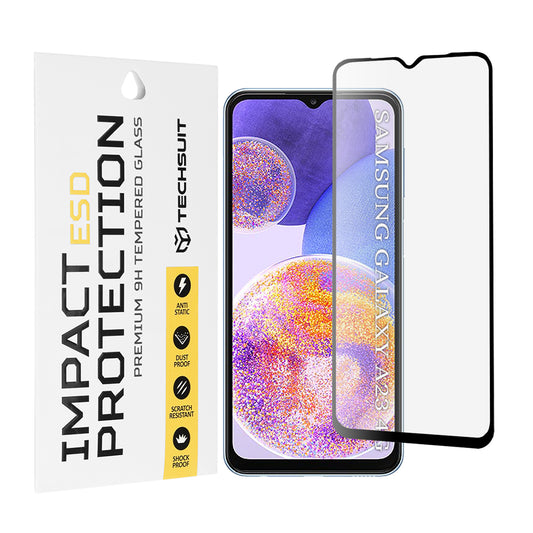 Techsuit Screen Protector Film for Samsung Galaxy M13 M135 / F13 E135 / A23 5G A236 / A23 A235 / M23 M236, Tempered Glass, Full Glue, Black