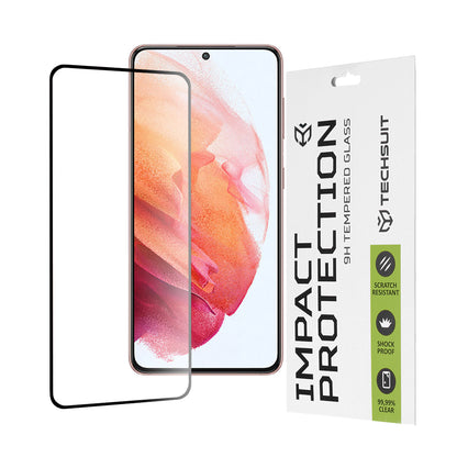 Techsuit Screen Protector Film for Samsung Galaxy S21 5G G991, Tempered Glass, Full Glue, 111D, Black