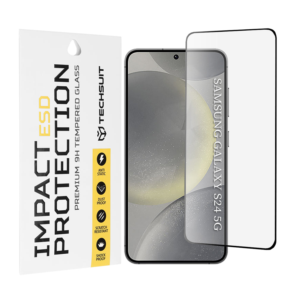 Techsuit Screen Protector Film for Samsung Galaxy S24 S921, Tempered Glass, Full Glue, Black