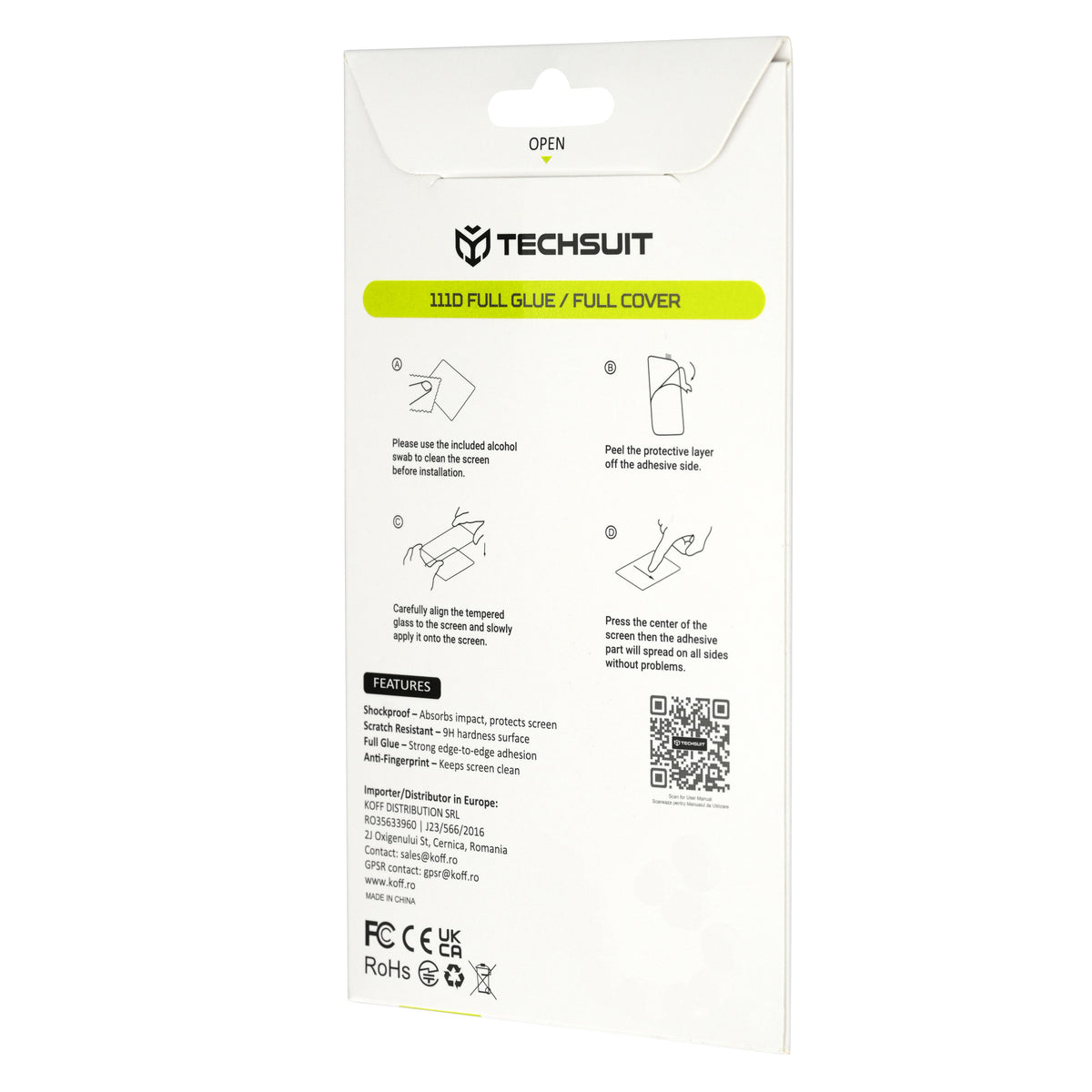 Techsuit Screen Protector Film for Xiaomi Poco F9 Pro, Tempered Glass, Full Glue, 111D, Black