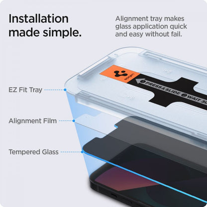 Spigen GlastR EZ FIT Privacy Screen Protector for Apple iPhone 17e / 16e / 14 / 13 Pro, Tempered Glass, Full Glue, Set of 2 pieces AGL03388