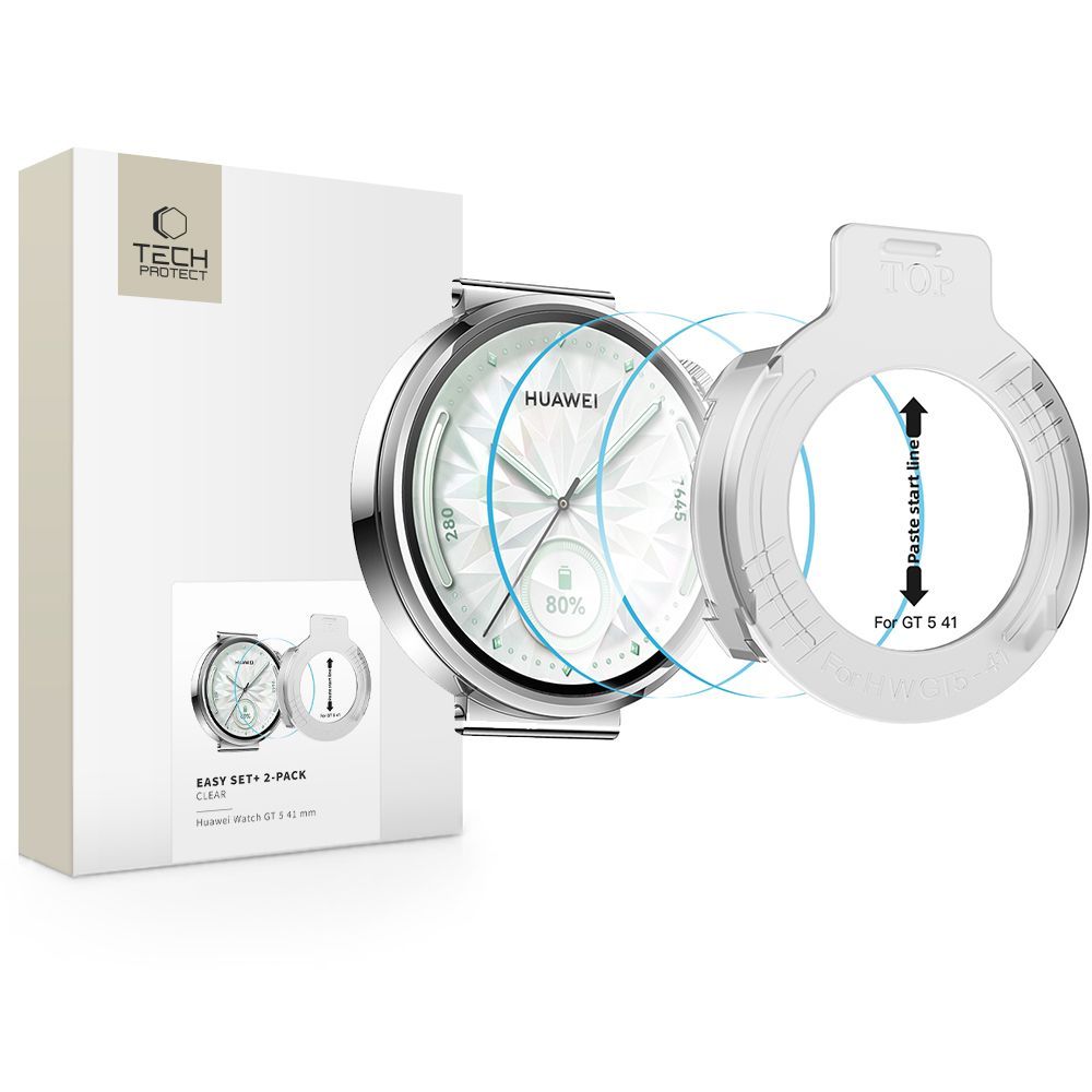 Tech-Protect Easy Set+ Screen Protector for Huawei Watch GT 5 41mm, 2-Piece Set, Tempered Glass