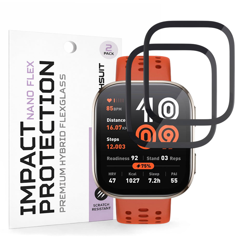 Techsuit Nano Flex Protection Film for Amazfit Bip 6, Set of 2 pieces, Plastic, Black