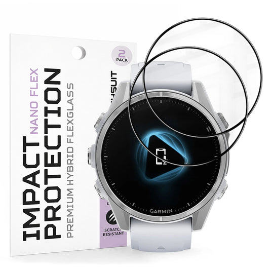 Techsuit Nano Flex Protection Film for Garmin Fenix 8 43mm, Set of 2 Pieces, Plastic, Black