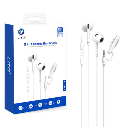 Handsfree 3.5mm / USB-C Lito LF03, White
