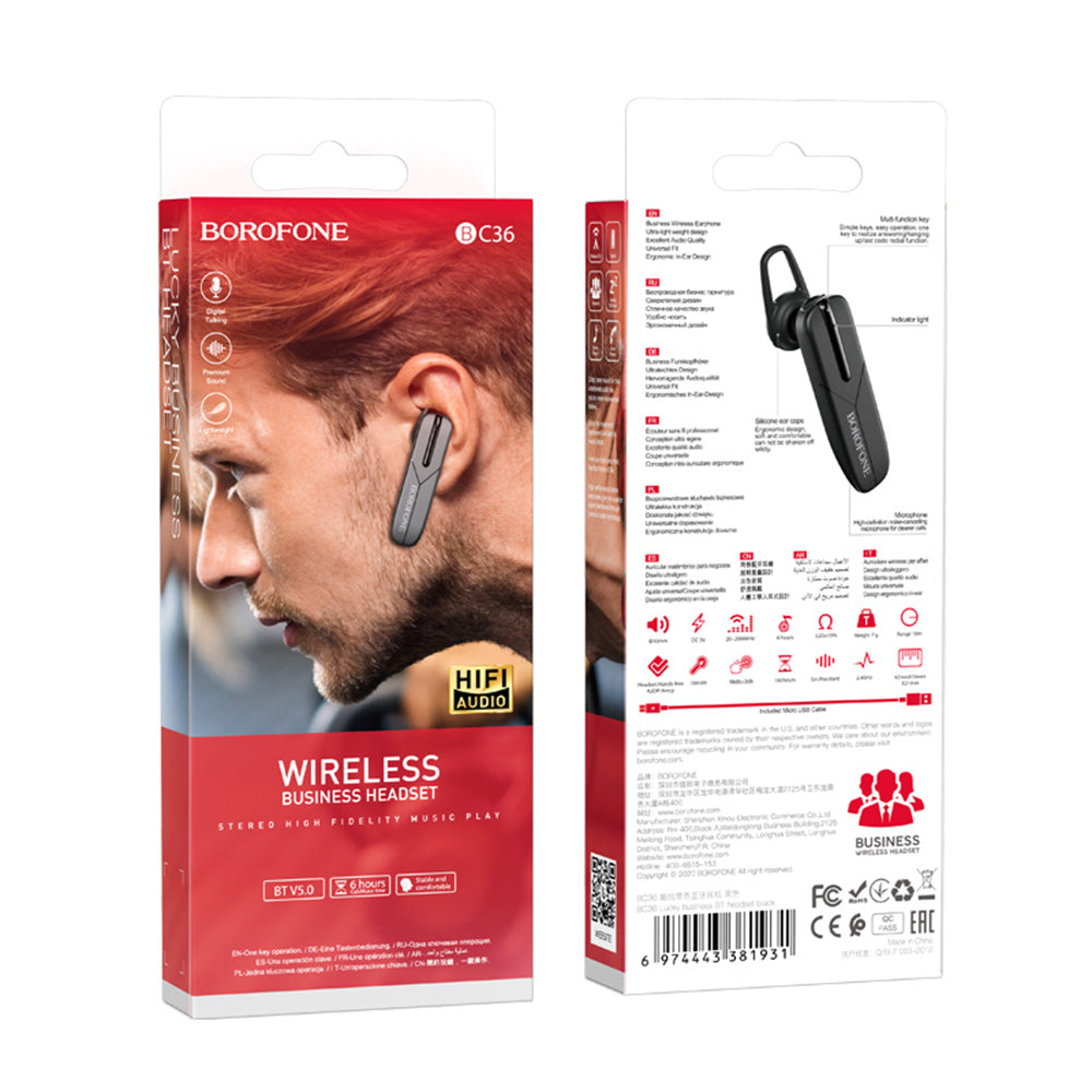 Handsfree Bluetooth Headset BC36 Lucky, A2DP, Black
