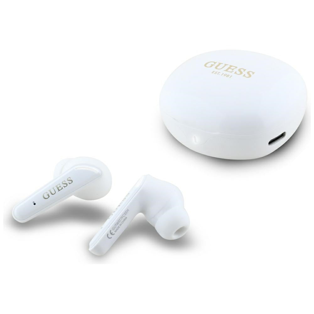 Handsfree Bluetooth Guess Flat Classic Logo Electroplated, TWS, White