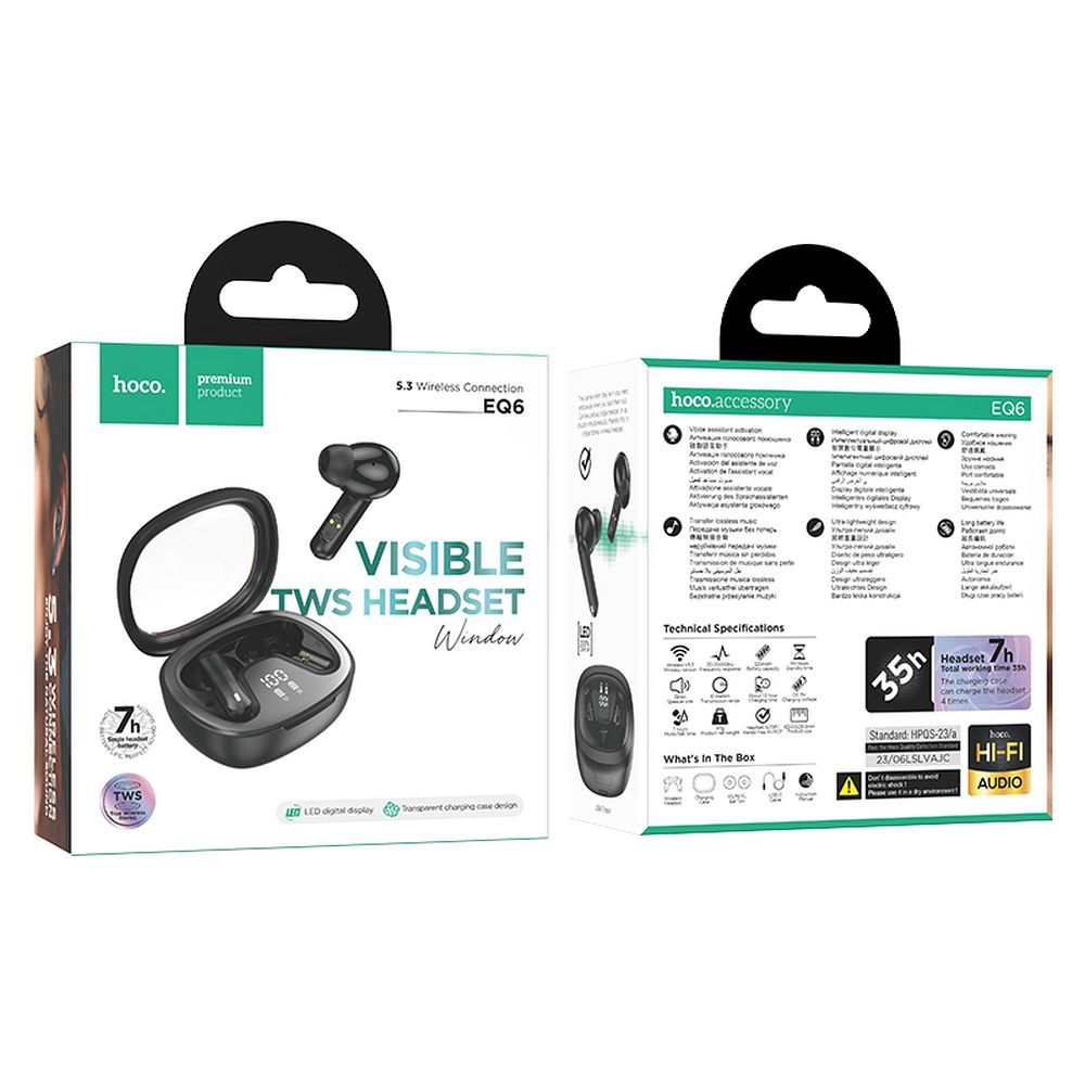 Handsfree Bluetooth Bluetooth HOCO Shadow EQ6, TWS, Black 
