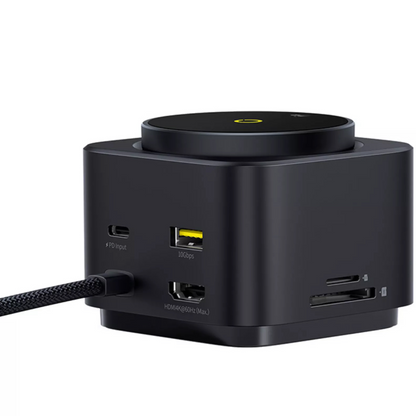 Baseus MagPro II 7in1 Multifunctional Hub, 1 x USB-A - 2 x USB-C - 1 x HDMI - 1 x QI - 1 x SD - 1 x microSD, Black Resealed B00072900121-00