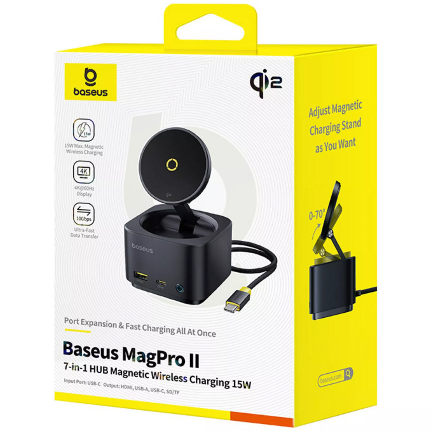 Baseus MagPro II 7in1 Multifunctional Hub, 1 x USB-A - 2 x USB-C - 1 x HDMI - 1 x QI - 1 x SD - 1 x microSD, Black Resealed B00072900121-00