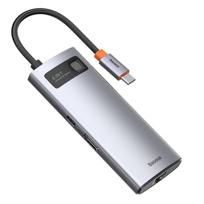 Baseus Metal Gleam USB-C Hub, 3 x USB-A 3.0 - 1 x USB-C - 1 x HDMI - 1 x RJ45, Gray CAHUB-CW0G