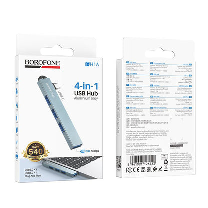 Borofone FH1A USB-C Hub, 4in1, Gray