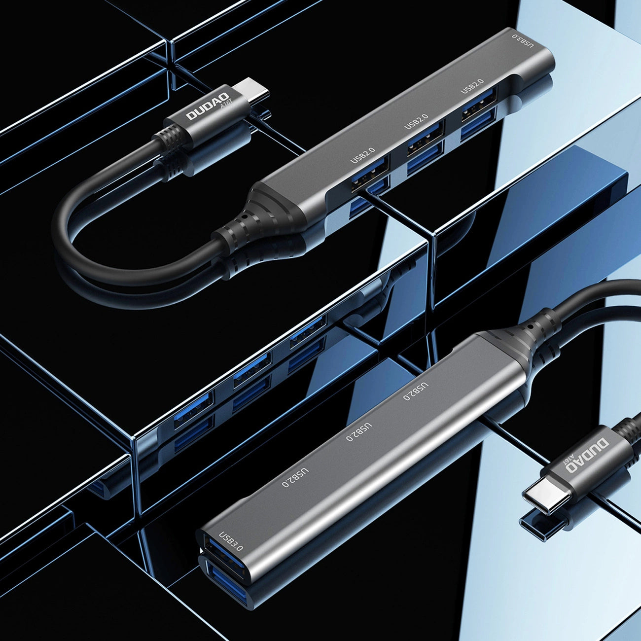 Dudao A16T USB-C Hub, 1 x USB-A 3.0 - 3 x USB-A, Black
