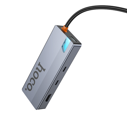 HOCO HB52 USB-C Hub, 2 x USB-A 3.0 - 2 x USB-C - 1 x HDMI - 1 x RJ45 - 1 x SD - 1 x microSD, Gray