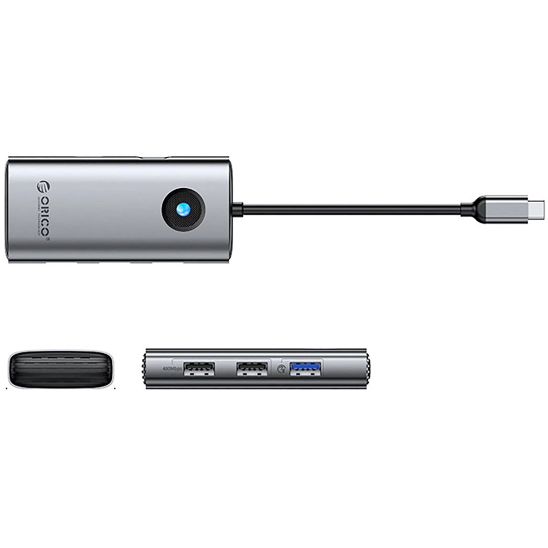 Orico PW11-5P USB-C Hub, 1 x USB-A 3.0 - 2 x USB-A - 1 x USB-C - 1 x HDMI, Gray