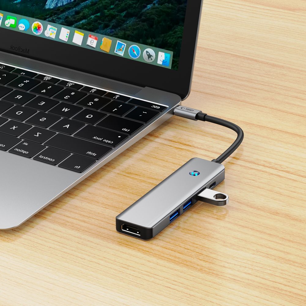 Tech-Protect HB01 USB-C Hub, 1 x USB-A 3.0 - 2 x USB-A - 1 x USB-C - 1 x HDMI, Gray
