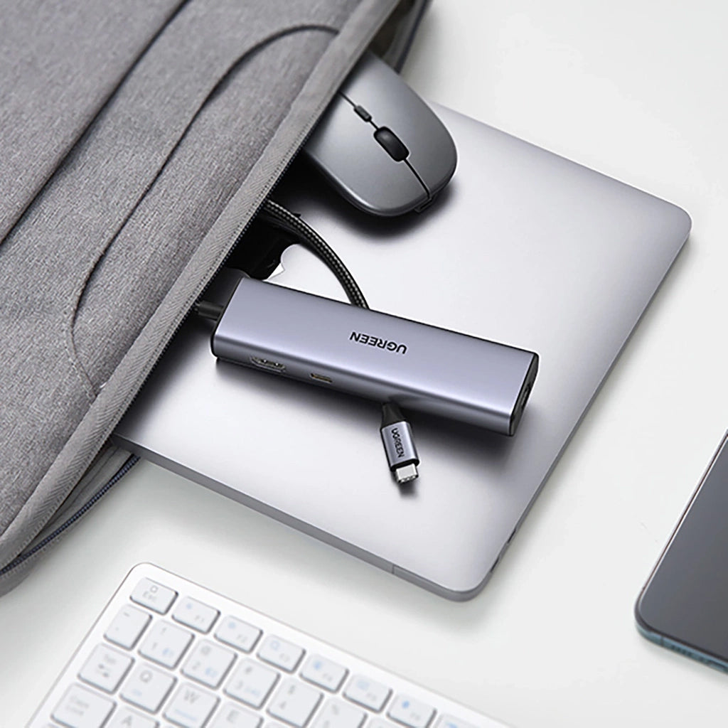 UGREEN CM512 USB-C Hub (90568), 2 x USB-A 3.0 - 1 x USB-C - 1 x HDMI - 1 x RJ45 - 1 x SD - 1 x microSD, Gray