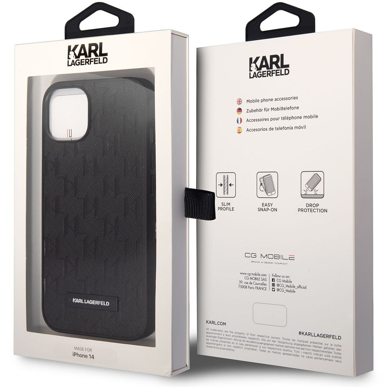 Case for Apple iPhone 14 Plus, Karl Lagerfeld, Saffiano Monogram Metal Logo, Black
