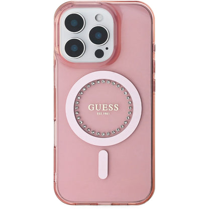 MagSafe Case for Apple iPhone 16 Pro Max, Guess, IML Rhinestones Ring, Pink GUHMP16XPFTDTEP