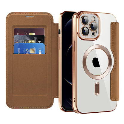 MagSafe Case for Apple iPhone 12 Pro Max, Techsuit, SmartMag Book, Brown