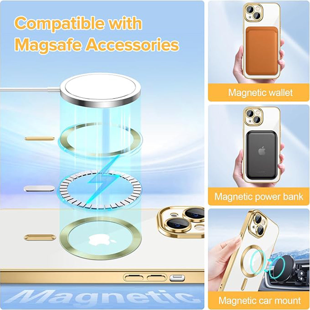 MagSafe Case for Apple iPhone 13, Techsuit, Luxury Crystal, Gold