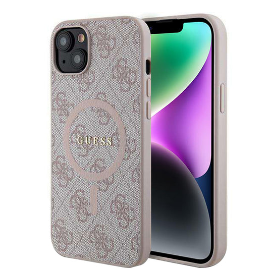 MagSafe Case for Apple iPhone 14, Guess, 4G Ring Classic Logo, Pink