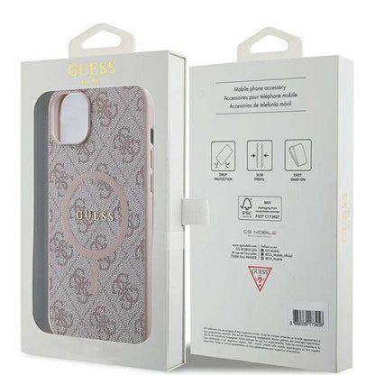 MagSafe Case for Apple iPhone 14, Guess, 4G Ring Classic Logo, Pink