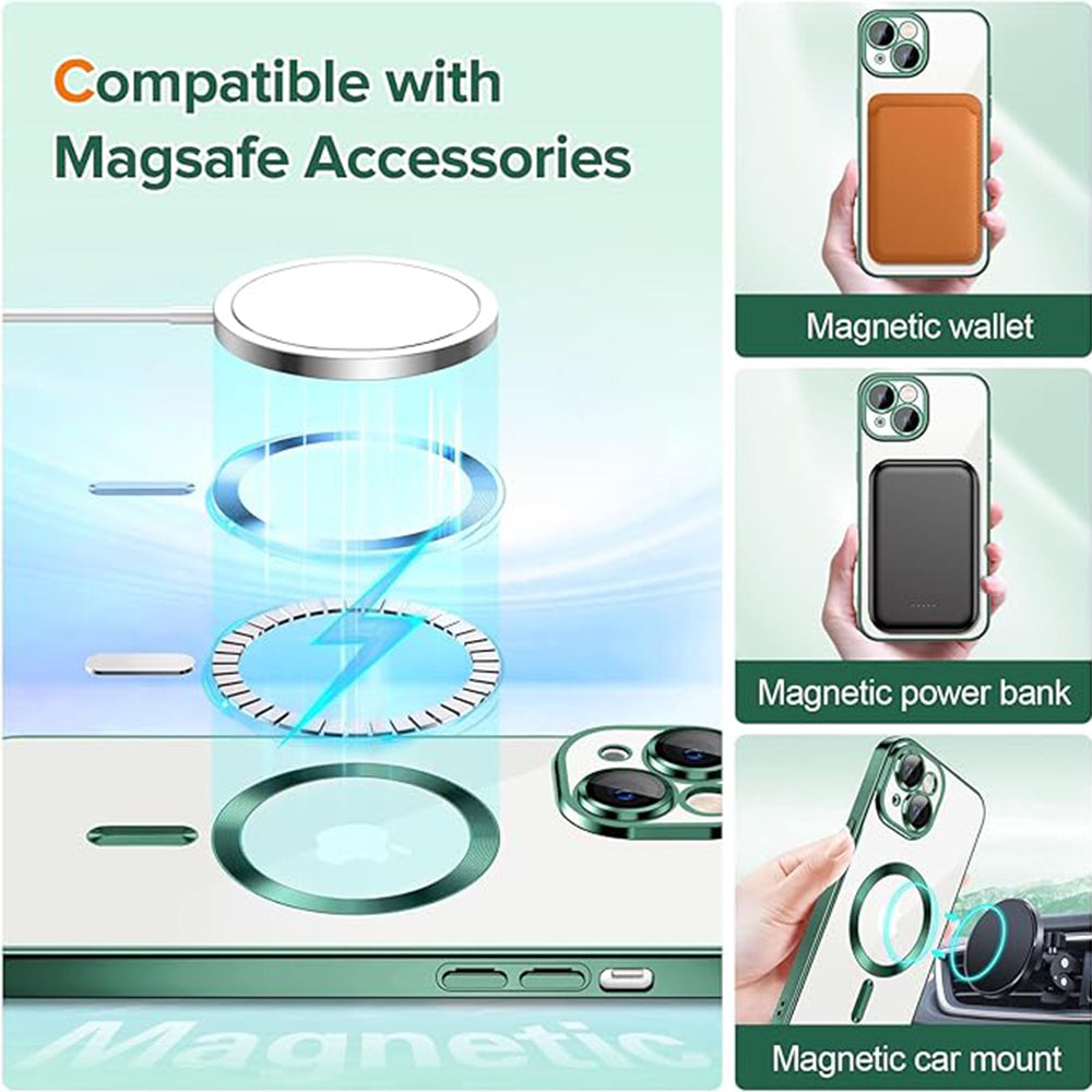 MagSafe Case for Apple iPhone 14 Plus, Techsuit, Luxury Crystal, Dark Green