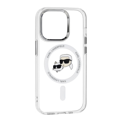 MagSafe Case for Apple iPhone 14 Pro, Karl Lagerfeld, IML Metal Karl & Choupette's Heads, White