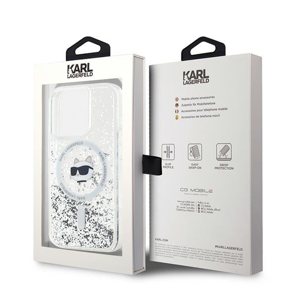 MagSafe Case for Apple iPhone 14 Pro, Karl Lagerfeld, Liquid Glitter Choupette's Head, Transparent