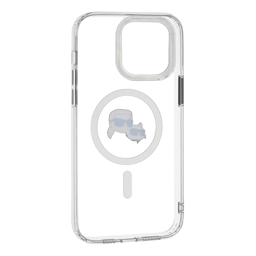 MagSafe Case for Apple iPhone 14 Pro Max, Karl Lagerfeld, IML Metal Karl & Choupette's Heads, White