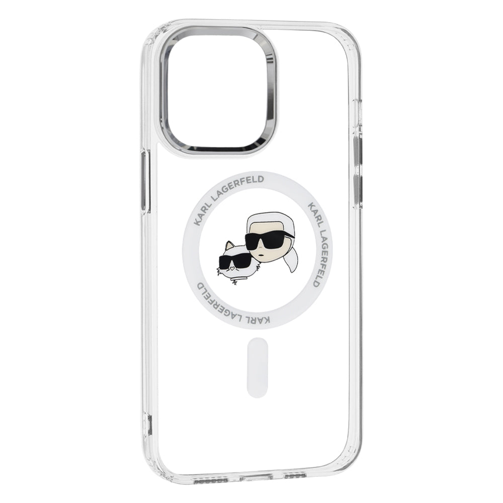 MagSafe Case for Apple iPhone 14 Pro Max, Karl Lagerfeld, IML Metal Karl & Choupette's Heads, White