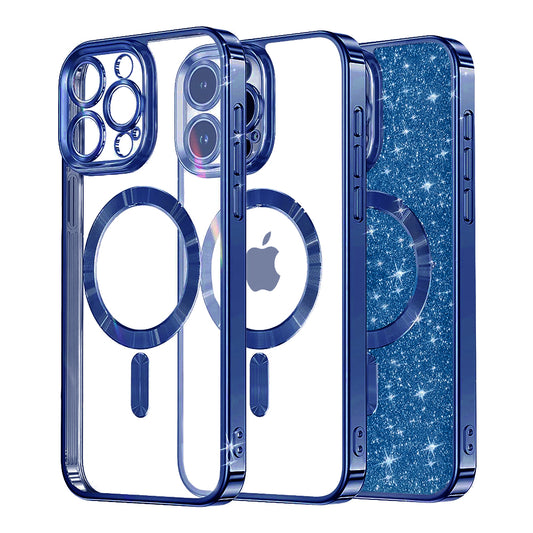 MagSafe Case for Apple iPhone 14 Pro Max, Techsuit, Luxury Glitter, Dark Blue