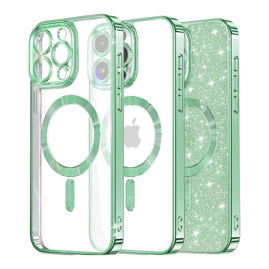 MagSafe Case for Apple iPhone 14 Pro Max, Techsuit, Luxury Glitter, Light Green