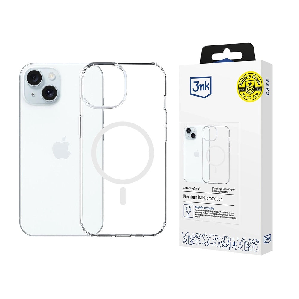 MagSafe Case for Apple iPhone 15, 3MK, Armor MagCase, Transparent