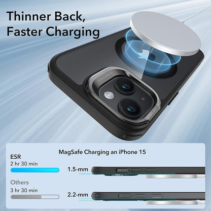 MagSafe Case for Apple iPhone 15, ESR, Classic Hybrid Kickstand, Transparent Black