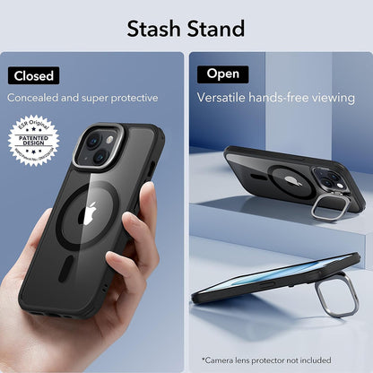MagSafe Case for Apple iPhone 15, ESR, Classic Hybrid Kickstand, Transparent Black