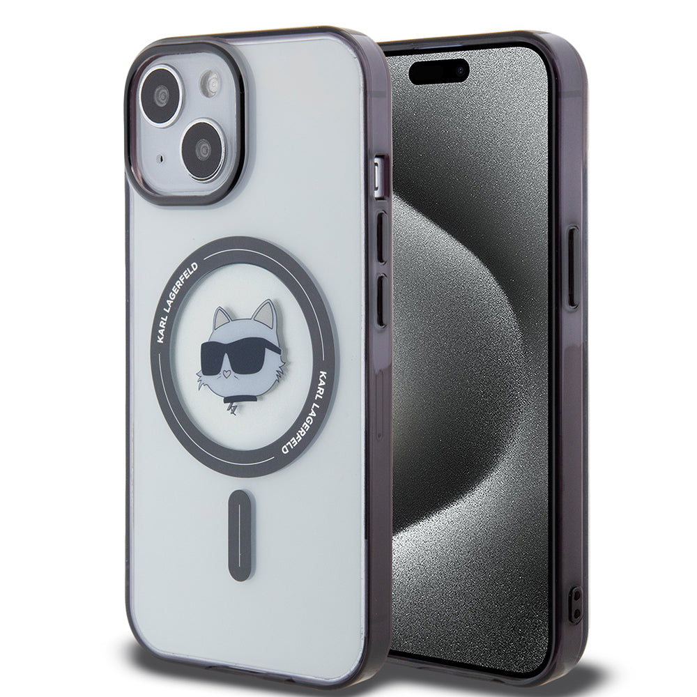 MagSafe Case for Apple iPhone 15, Karl Lagerfeld, IML Choupette's Head, Transparent